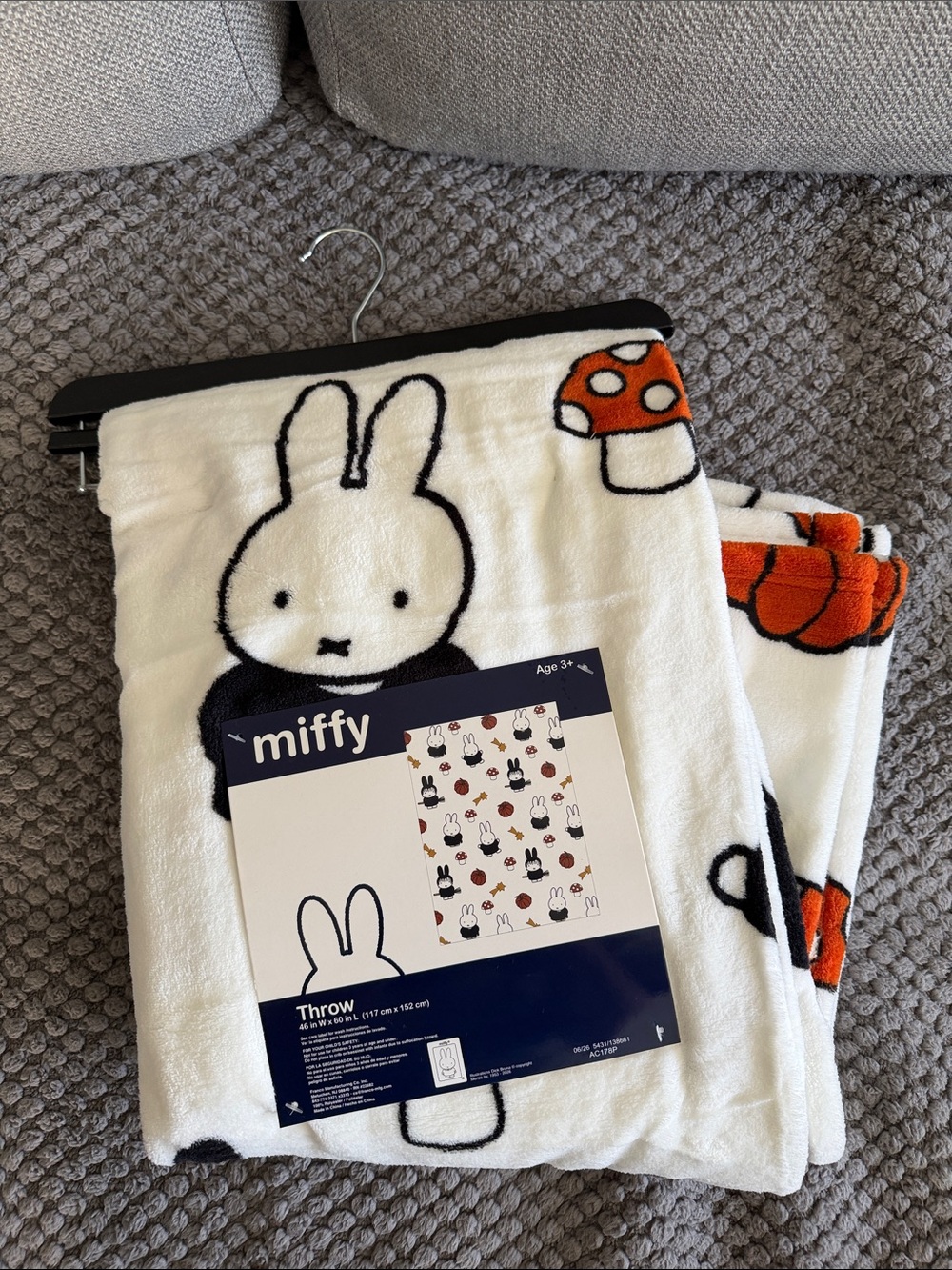 Miffy Halloween White Black and Orange Throw Blanket NWT